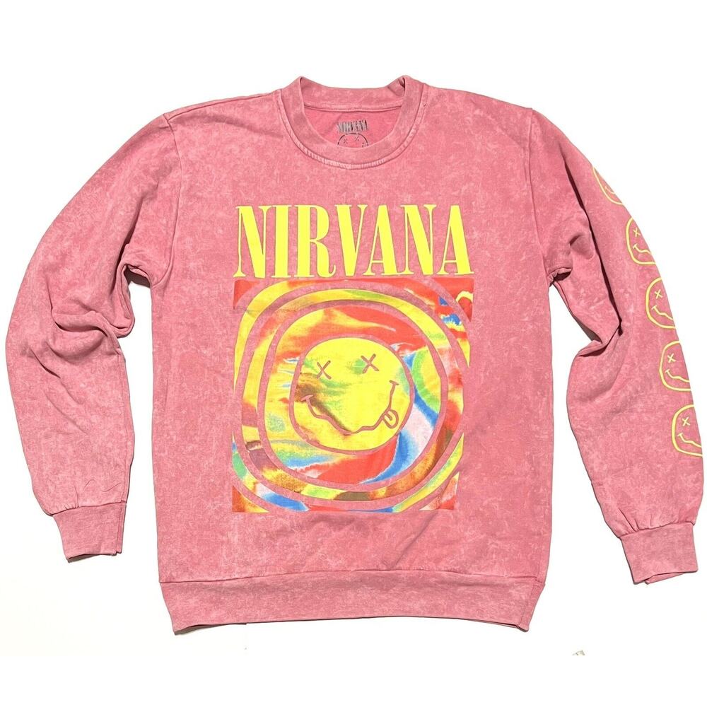 Nirvana Smile Face Crewneck Sweatshirt LARGE L 90’s Grunge Music *New* No Tag